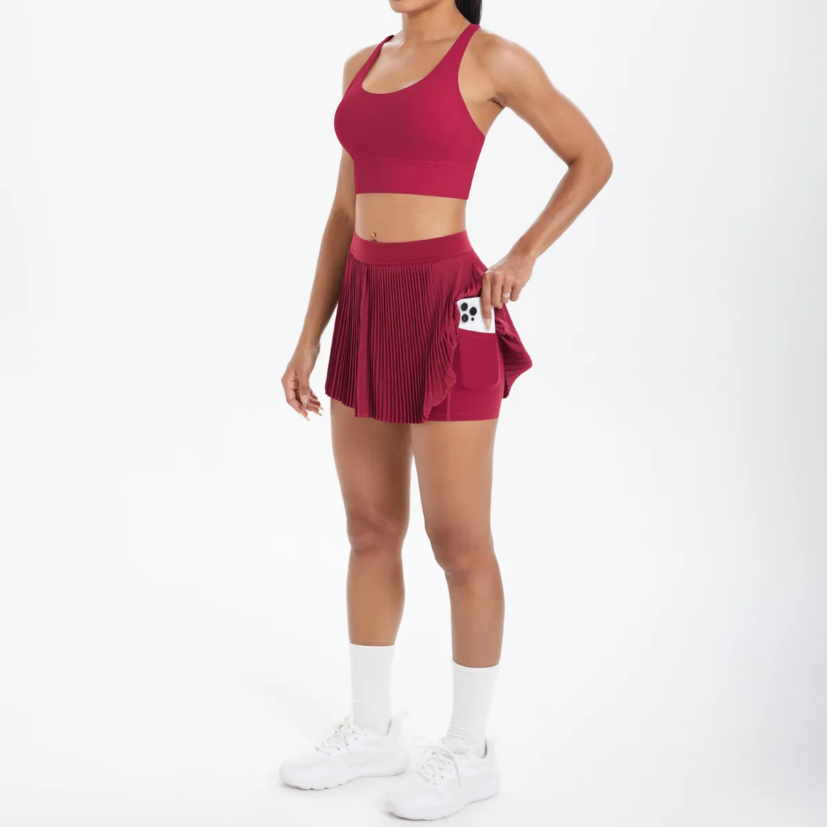 Cross Back Mini Skirt Set Running Fitness Training Yoga Clothes Pure Color Brushed Tight Two Piece Set For Sports And Fitness display picture 132