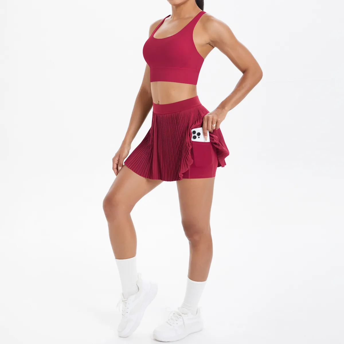 Cross Back Mini Skirt Set Running Fitness Training Yoga Clothes Pure Color Brushed Tight Two Piece Set For Sports And Fitness display picture 133