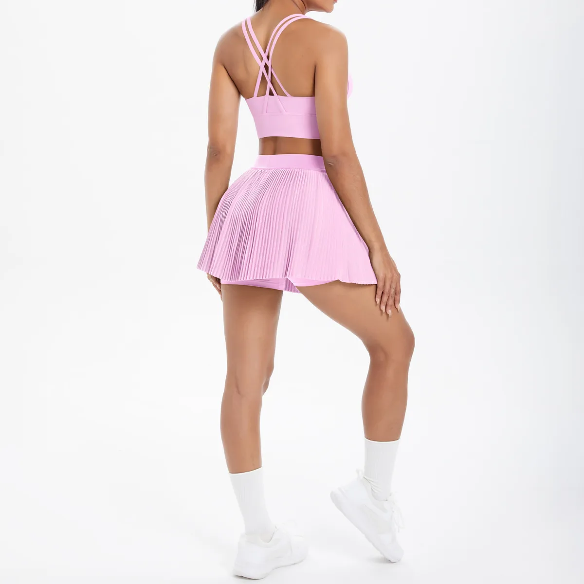 Cross Back Mini Skirt Set Running Fitness Training Yoga Clothes Pure Color Brushed Tight Two Piece Set For Sports And Fitness display picture 134