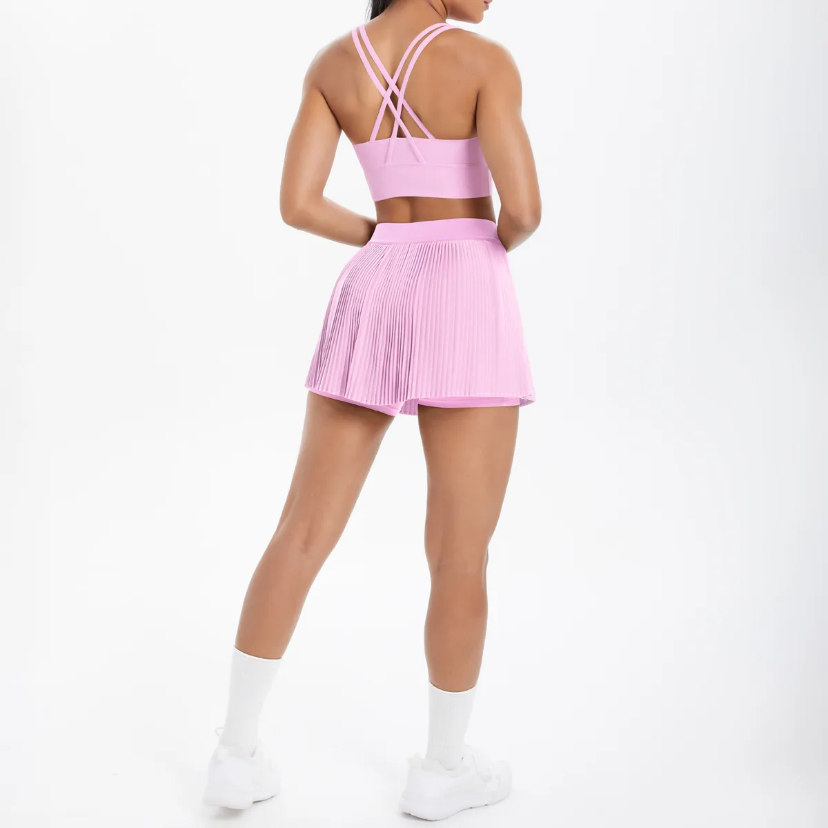 Cross Back Mini Skirt Set Running Fitness Training Yoga Clothes Pure Color Brushed Tight Two Piece Set For Sports And Fitness display picture 135