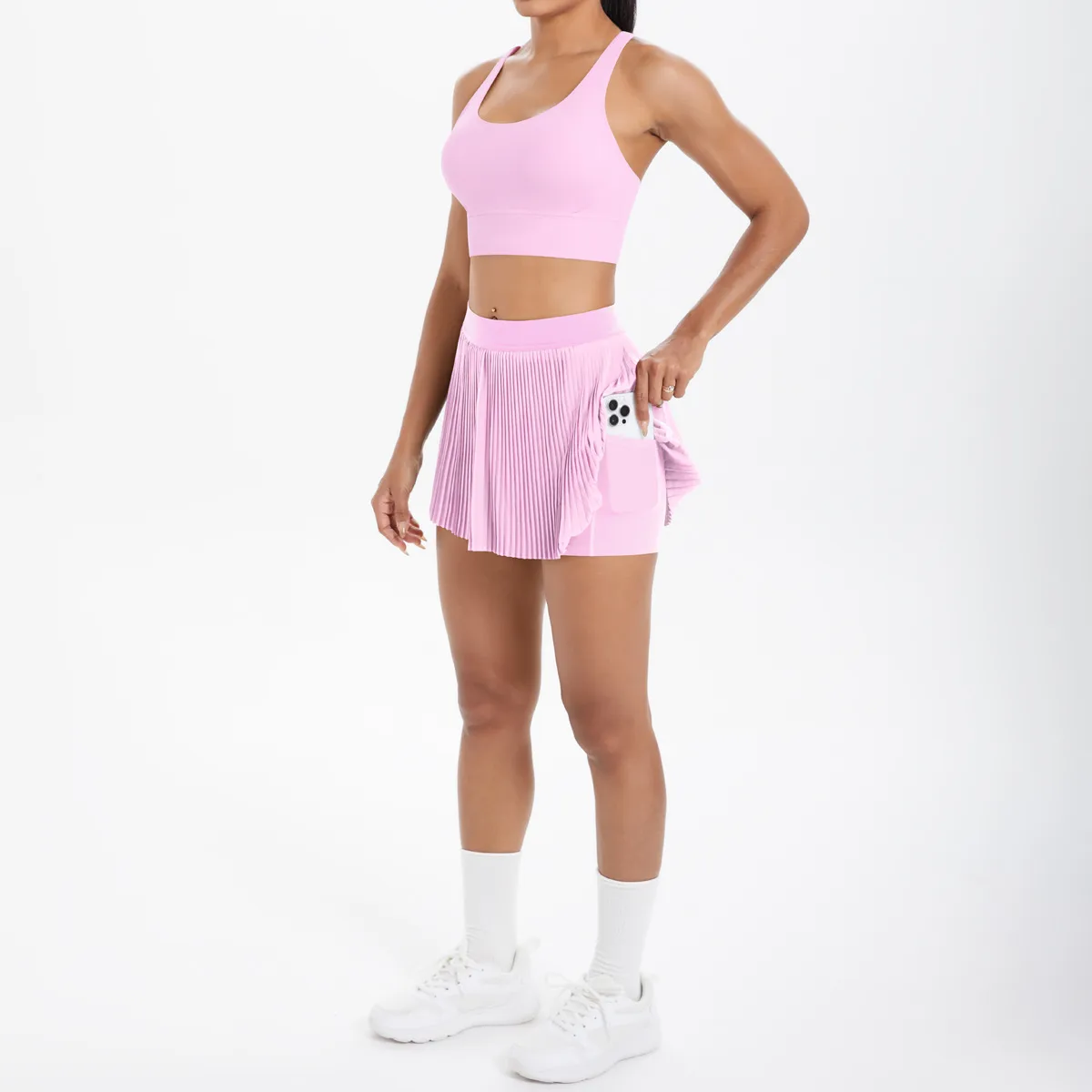 Cross Back Mini Skirt Set Running Fitness Training Yoga Clothes Pure Color Brushed Tight Two Piece Set For Sports And Fitness display picture 140
