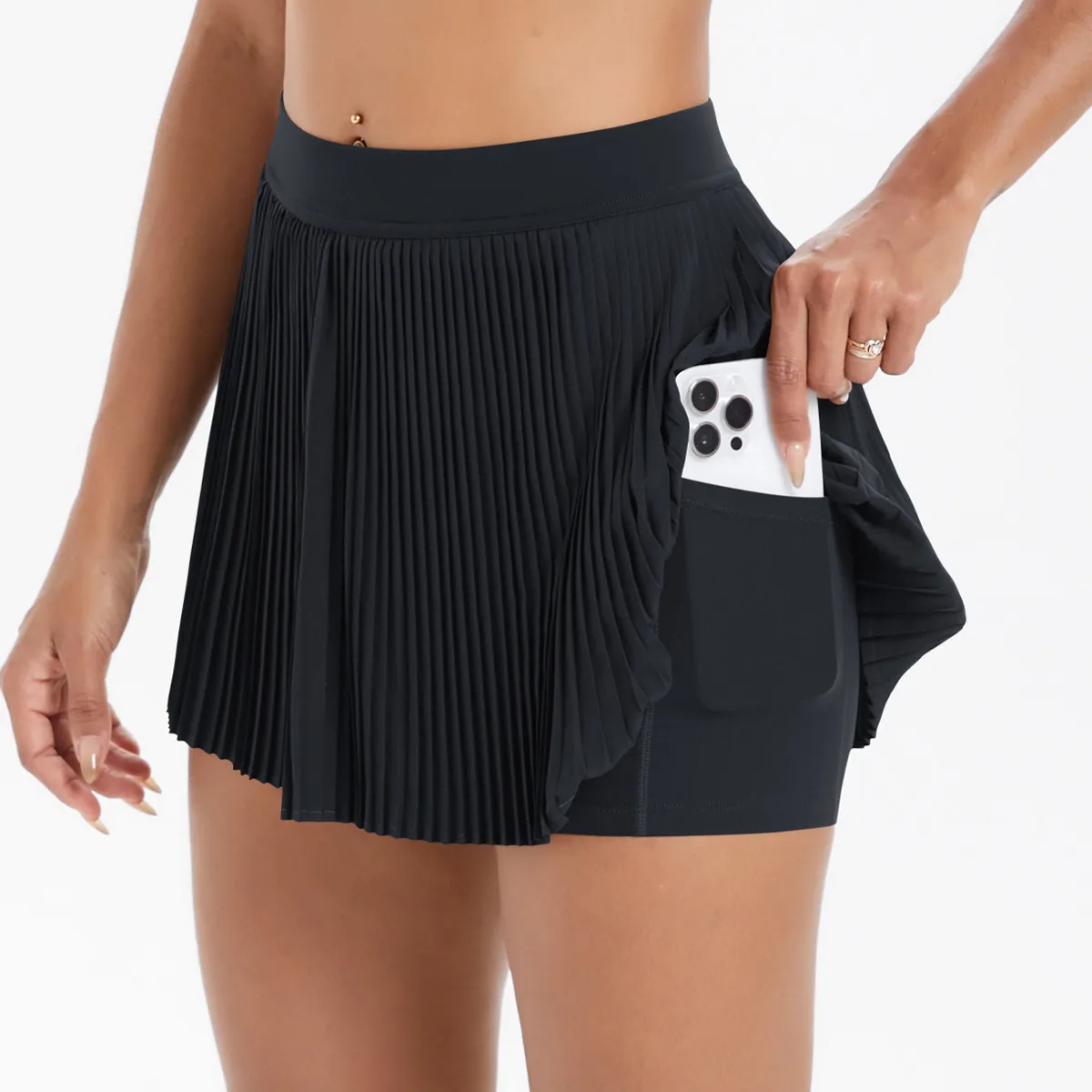 Sporty Women's Yoga Shorts Skirt High Waist Pleated Pocketed Two-Piece Set Running Fitness Versatile Nylon Spandex Outfit display picture 20