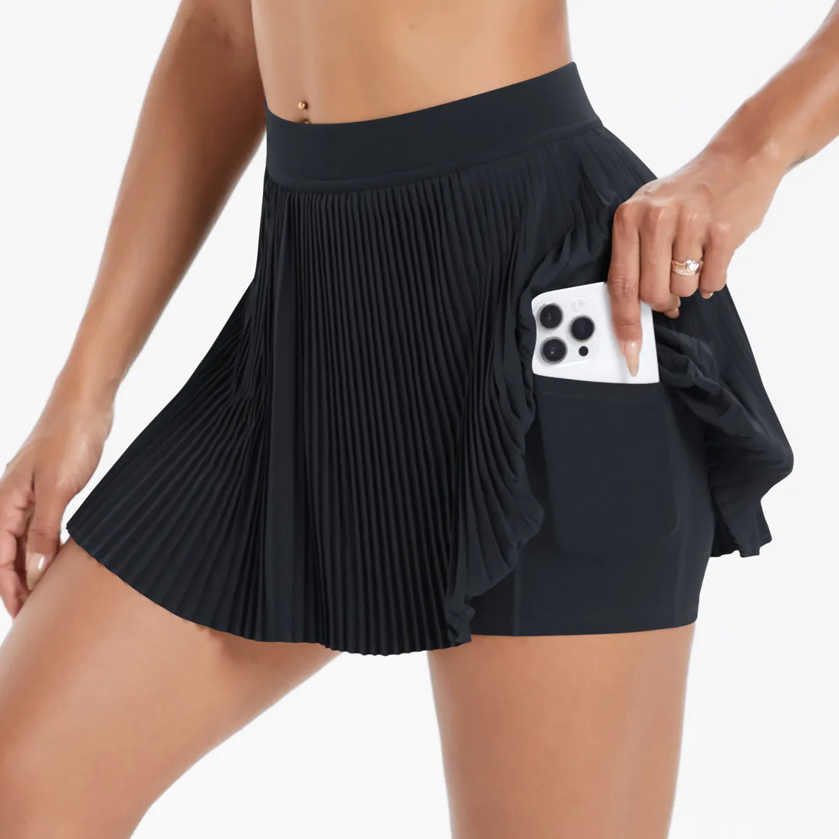 Sporty Women's Yoga Shorts Skirt High Waist Pleated Pocketed Two-Piece Set Running Fitness Versatile Nylon Spandex Outfit display picture 21