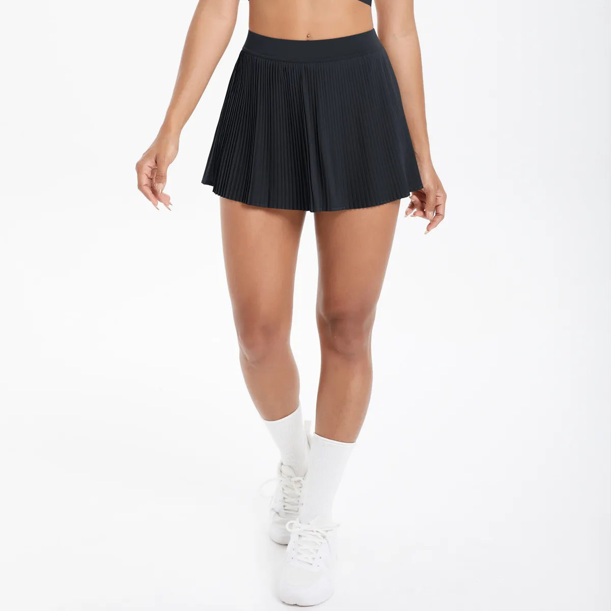 Sporty Women's Yoga Shorts Skirt High Waist Pleated Pocketed Two-Piece Set Running Fitness Versatile Nylon Spandex Outfit display picture 24