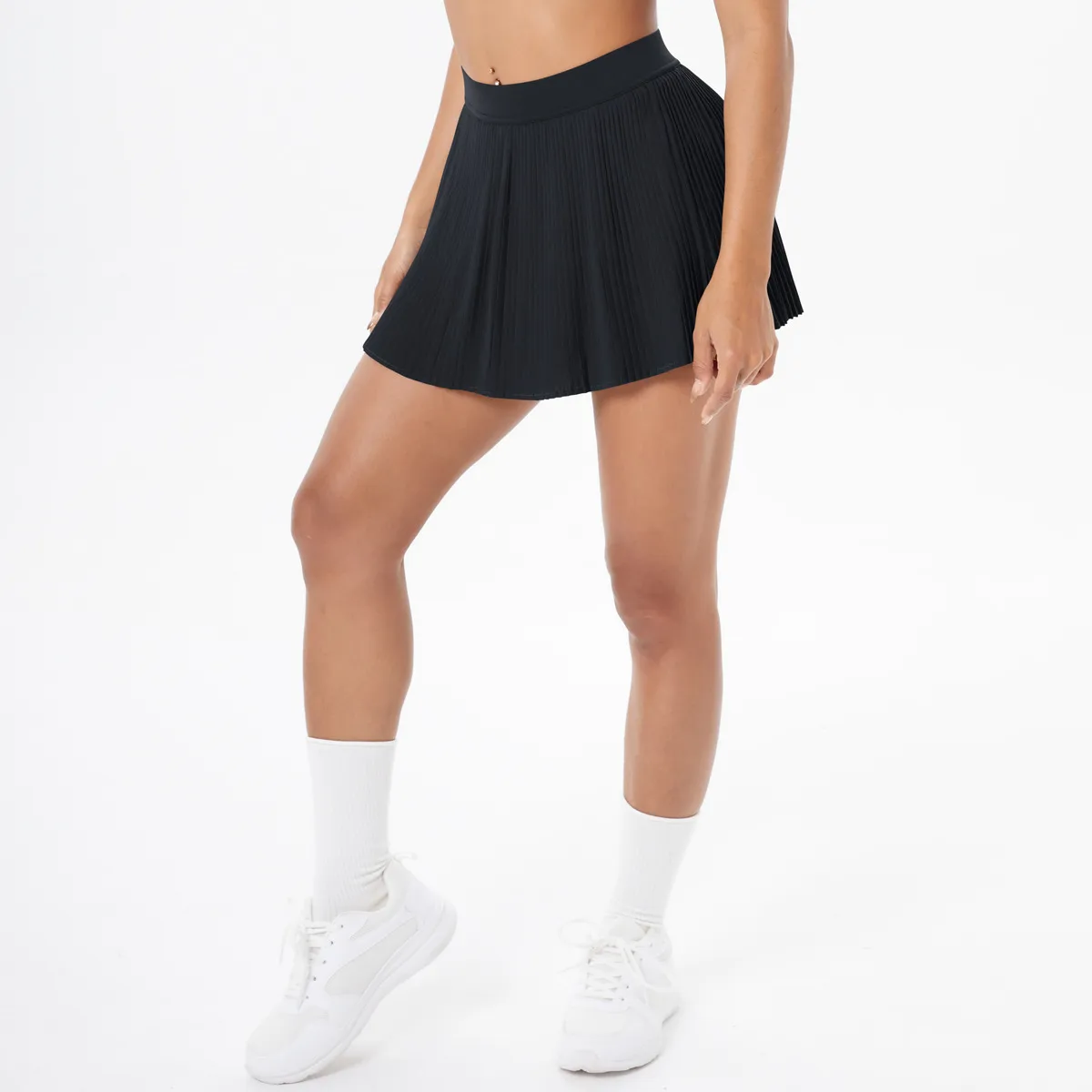 Sporty Women's Yoga Shorts Skirt High Waist Pleated Pocketed Two-Piece Set Running Fitness Versatile Nylon Spandex Outfit display picture 25