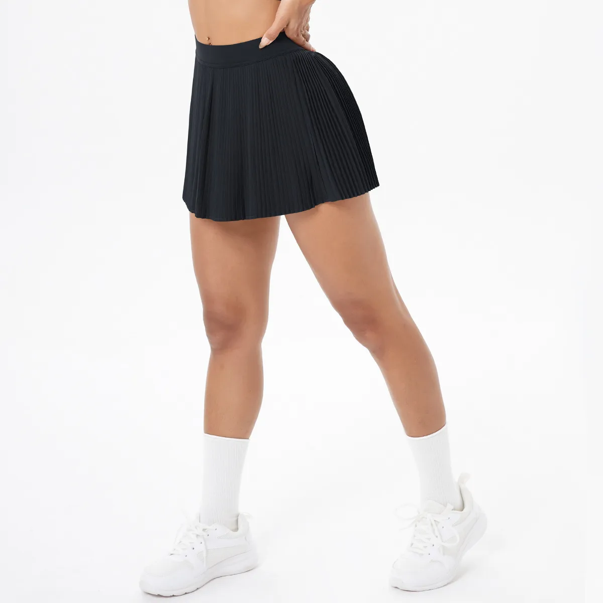 Sporty Women's Yoga Shorts Skirt High Waist Pleated Pocketed Two-Piece Set Running Fitness Versatile Nylon Spandex Outfit display picture 26