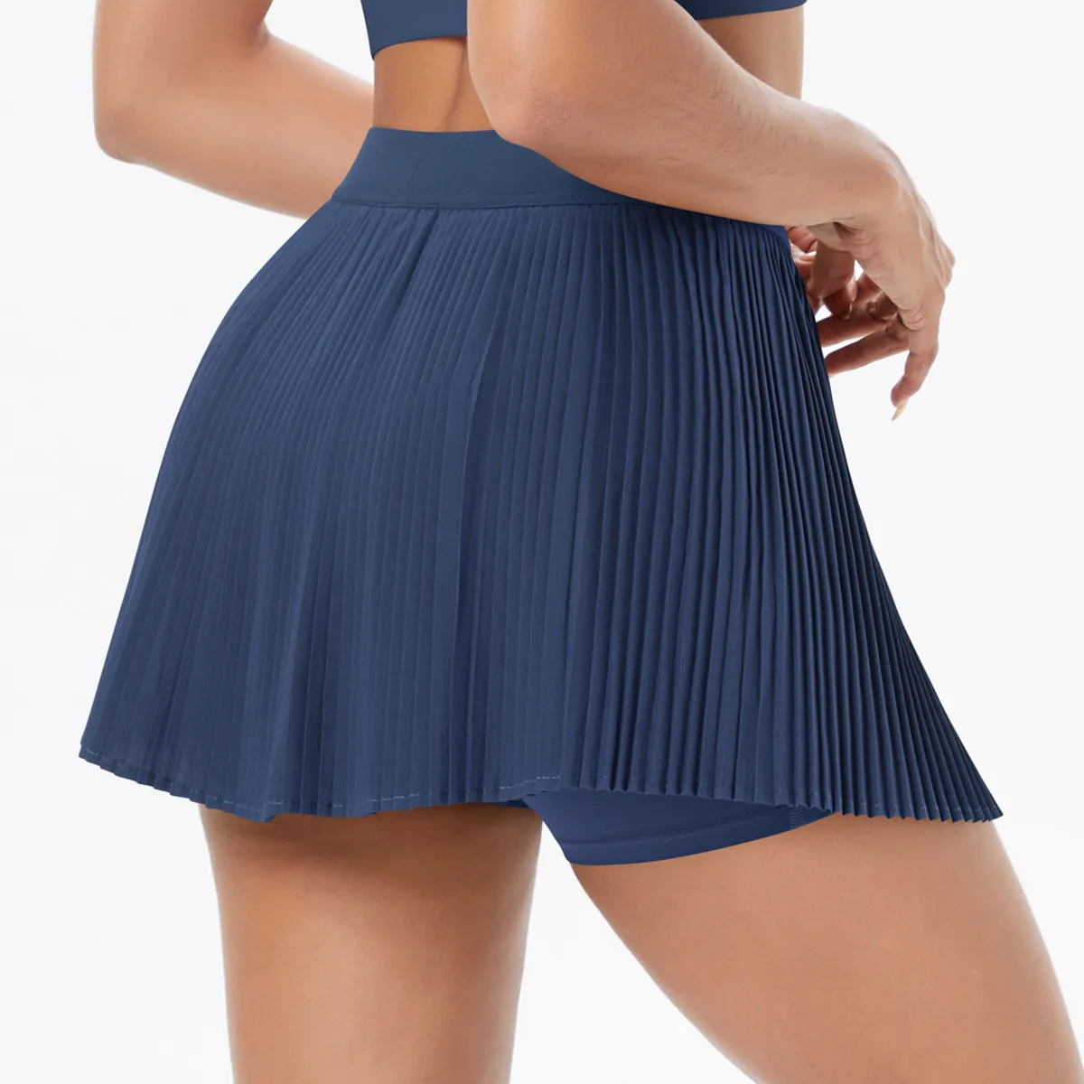 Sporty Women's Yoga Shorts Skirt High Waist Pleated Pocketed Two-Piece Set Running Fitness Versatile Nylon Spandex Outfit display picture 33