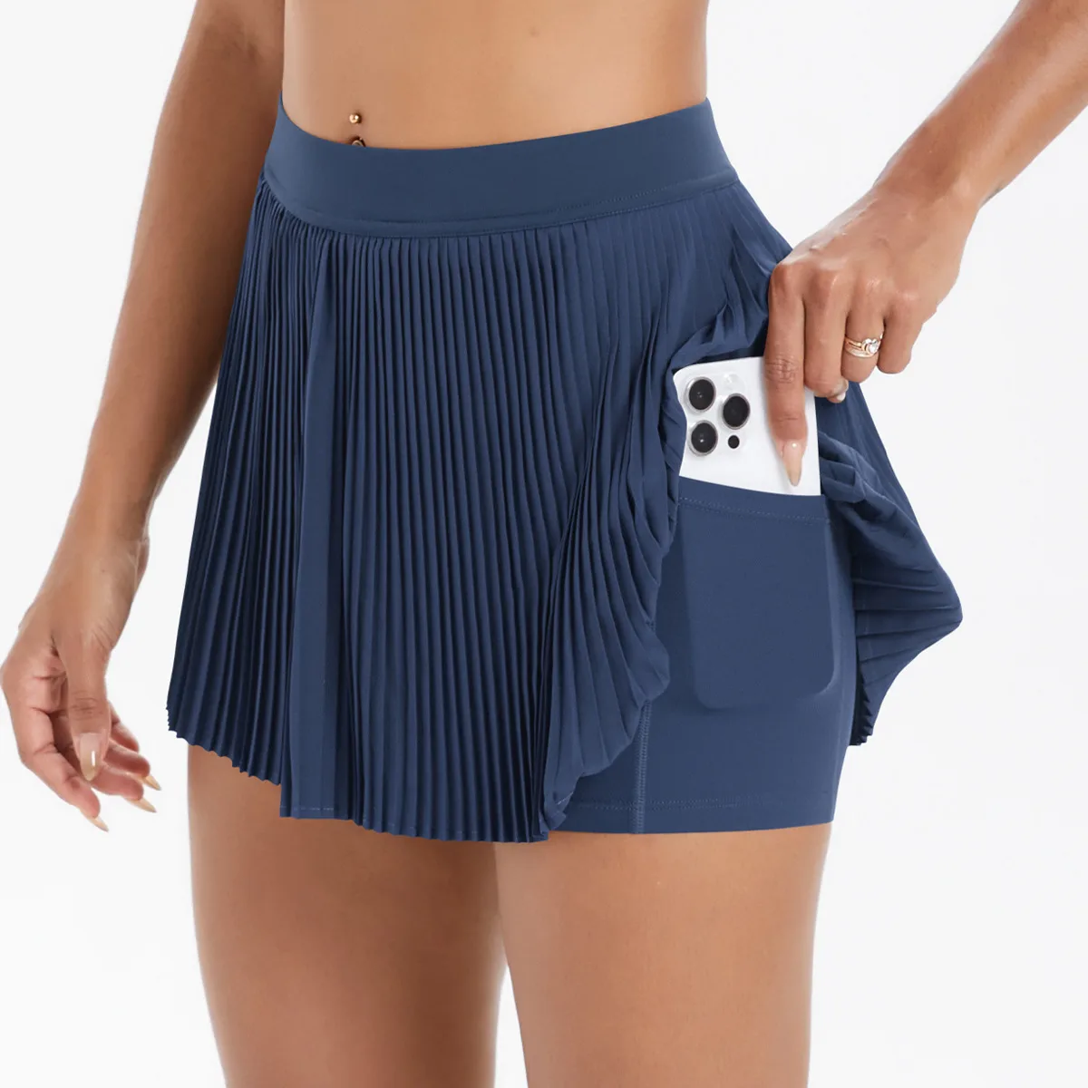 Sporty Women's Yoga Shorts Skirt High Waist Pleated Pocketed Two-Piece Set Running Fitness Versatile Nylon Spandex Outfit display picture 37
