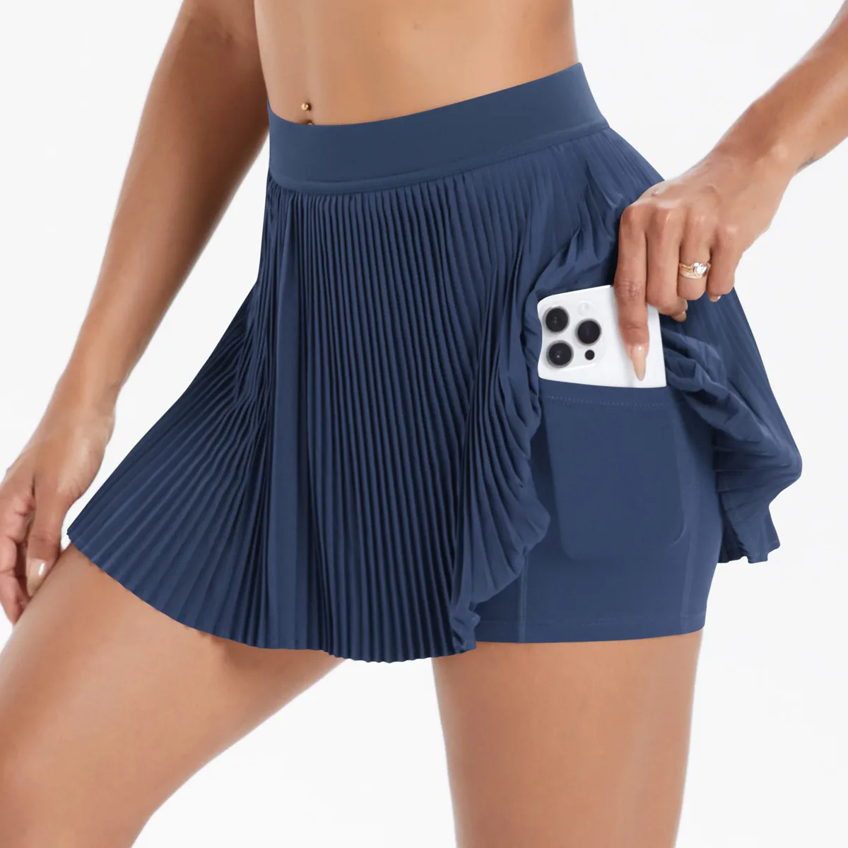 Sporty Women's Yoga Shorts Skirt High Waist Pleated Pocketed Two-Piece Set Running Fitness Versatile Nylon Spandex Outfit display picture 38
