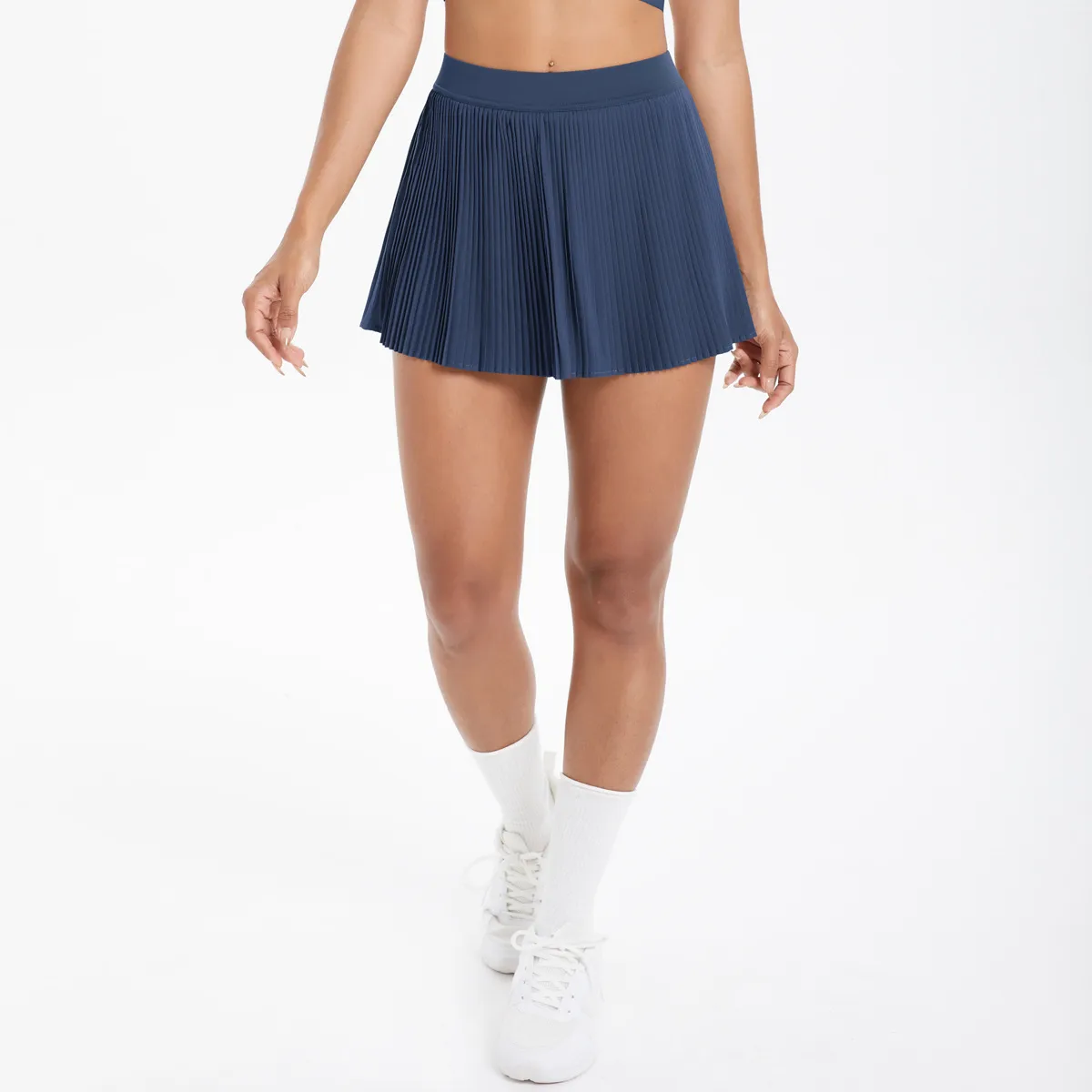 Sporty Women's Yoga Shorts Skirt High Waist Pleated Pocketed Two-Piece Set Running Fitness Versatile Nylon Spandex Outfit display picture 41