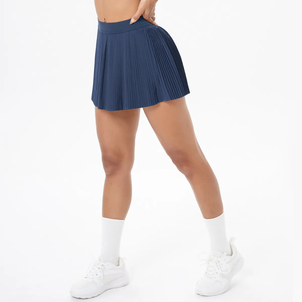 Sporty Women's Yoga Shorts Skirt High Waist Pleated Pocketed Two-Piece Set Running Fitness Versatile Nylon Spandex Outfit display picture 43