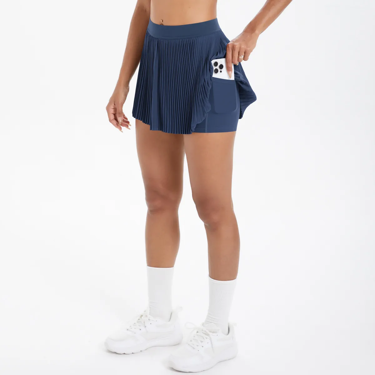 Sporty Women's Yoga Shorts Skirt High Waist Pleated Pocketed Two-Piece Set Running Fitness Versatile Nylon Spandex Outfit display picture 44