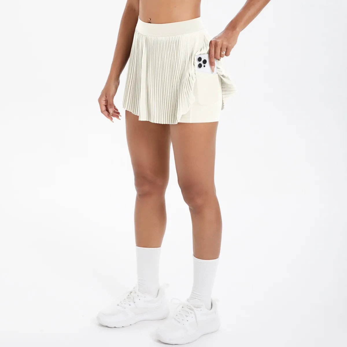 Sporty Women's Yoga Shorts Skirt High Waist Pleated Pocketed Two-Piece Set Running Fitness Versatile Nylon Spandex Outfit display picture 82
