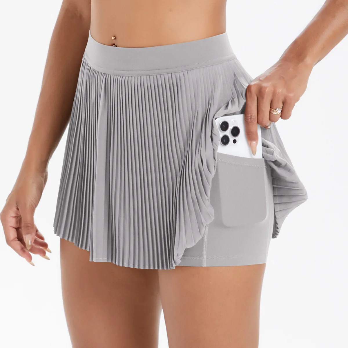 Sporty Women's Yoga Shorts Skirt High Waist Pleated Pocketed Two-Piece Set Running Fitness Versatile Nylon Spandex Outfit display picture 95
