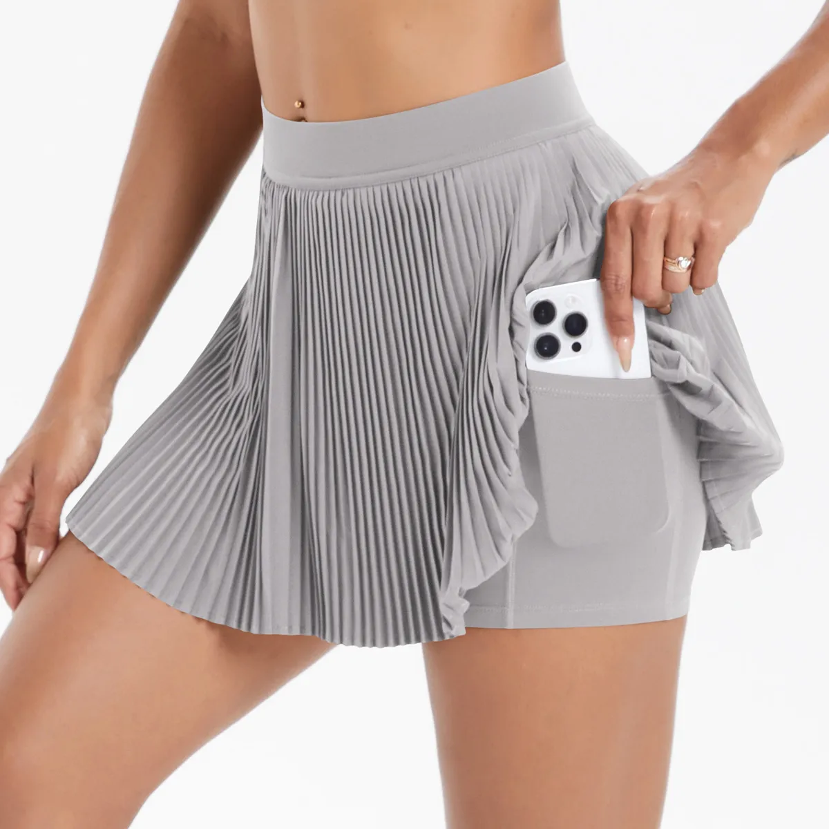 Sporty Women's Yoga Shorts Skirt High Waist Pleated Pocketed Two-Piece Set Running Fitness Versatile Nylon Spandex Outfit display picture 96