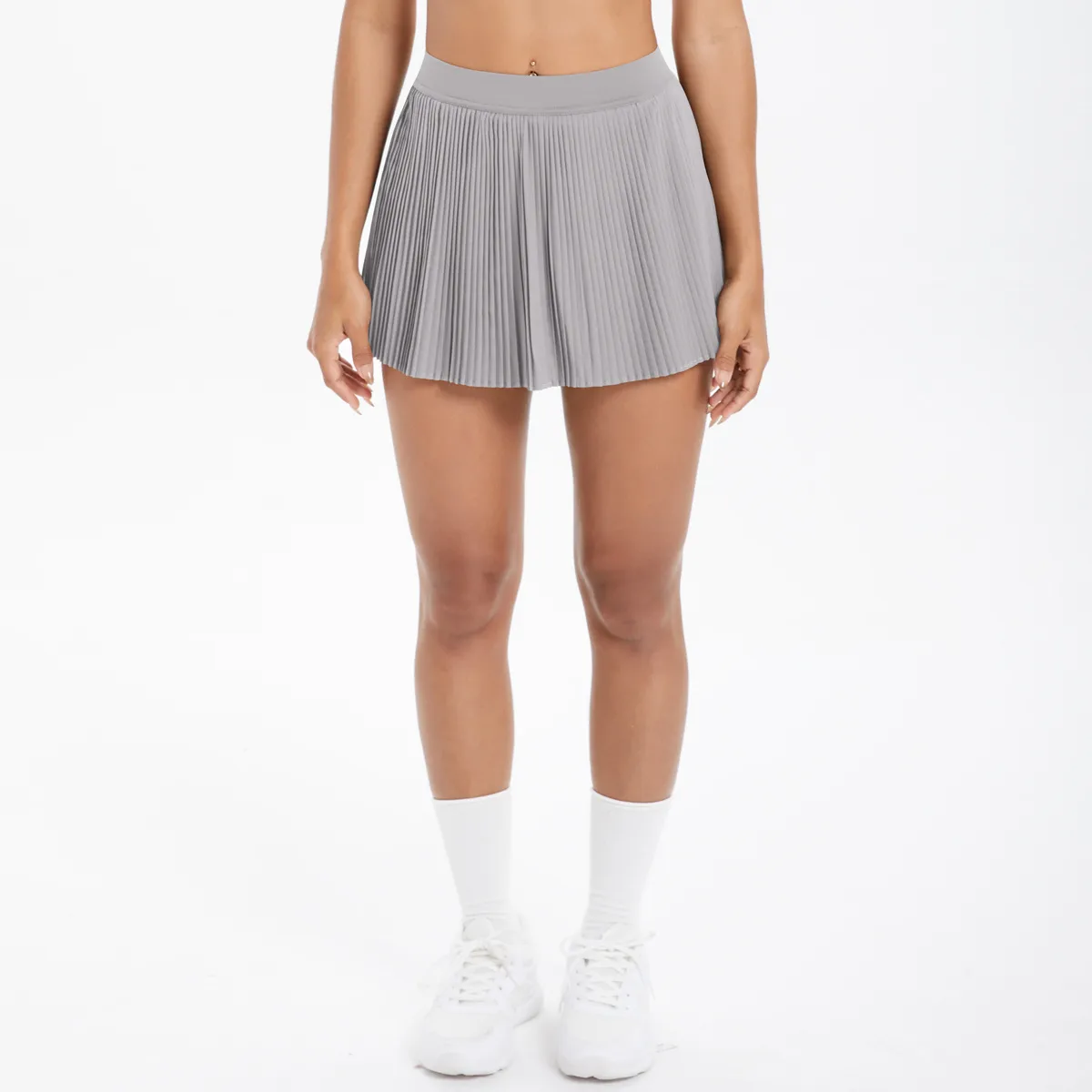 Sporty Women's Yoga Shorts Skirt High Waist Pleated Pocketed Two-Piece Set Running Fitness Versatile Nylon Spandex Outfit display picture 97