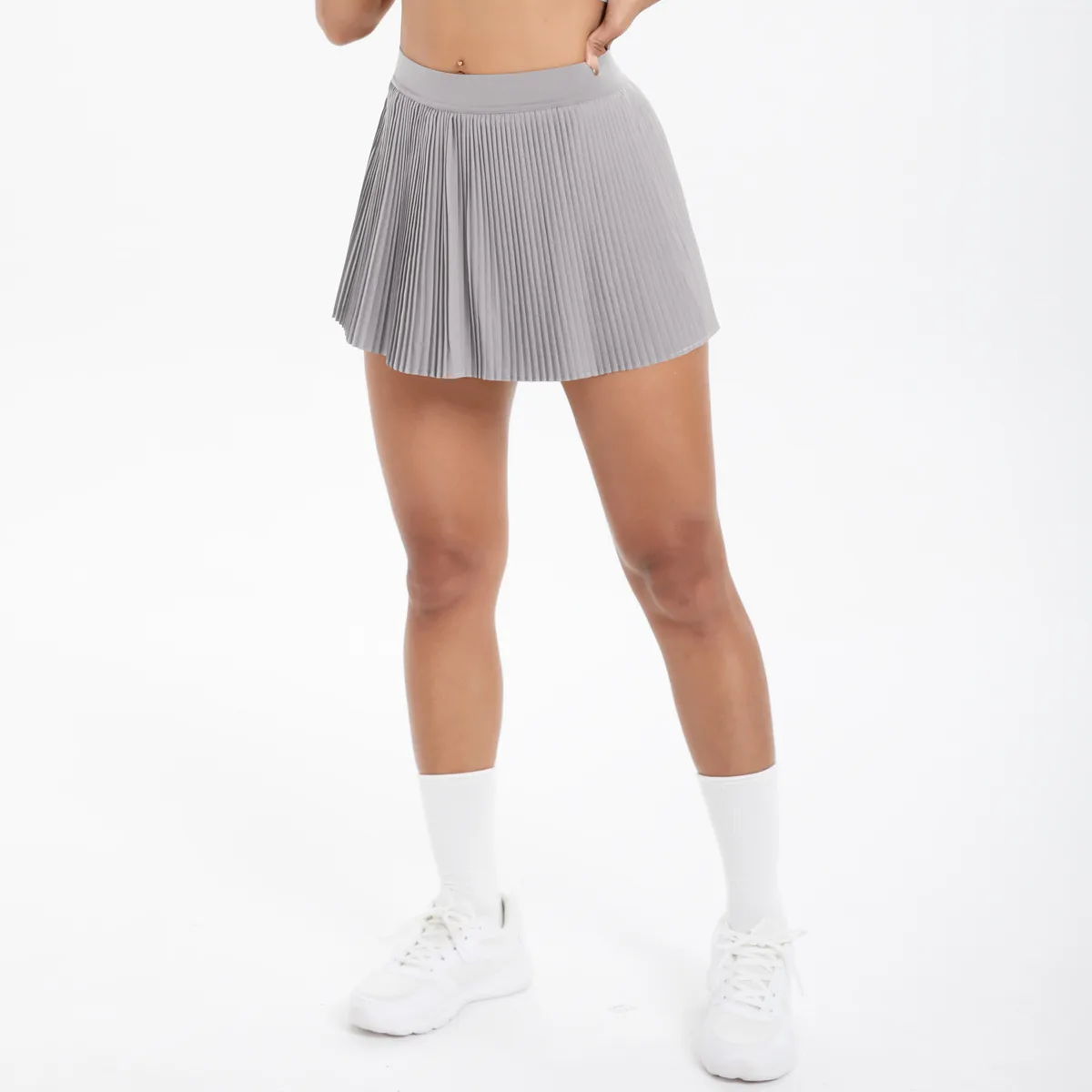 Sporty Women's Yoga Shorts Skirt High Waist Pleated Pocketed Two-Piece Set Running Fitness Versatile Nylon Spandex Outfit display picture 100