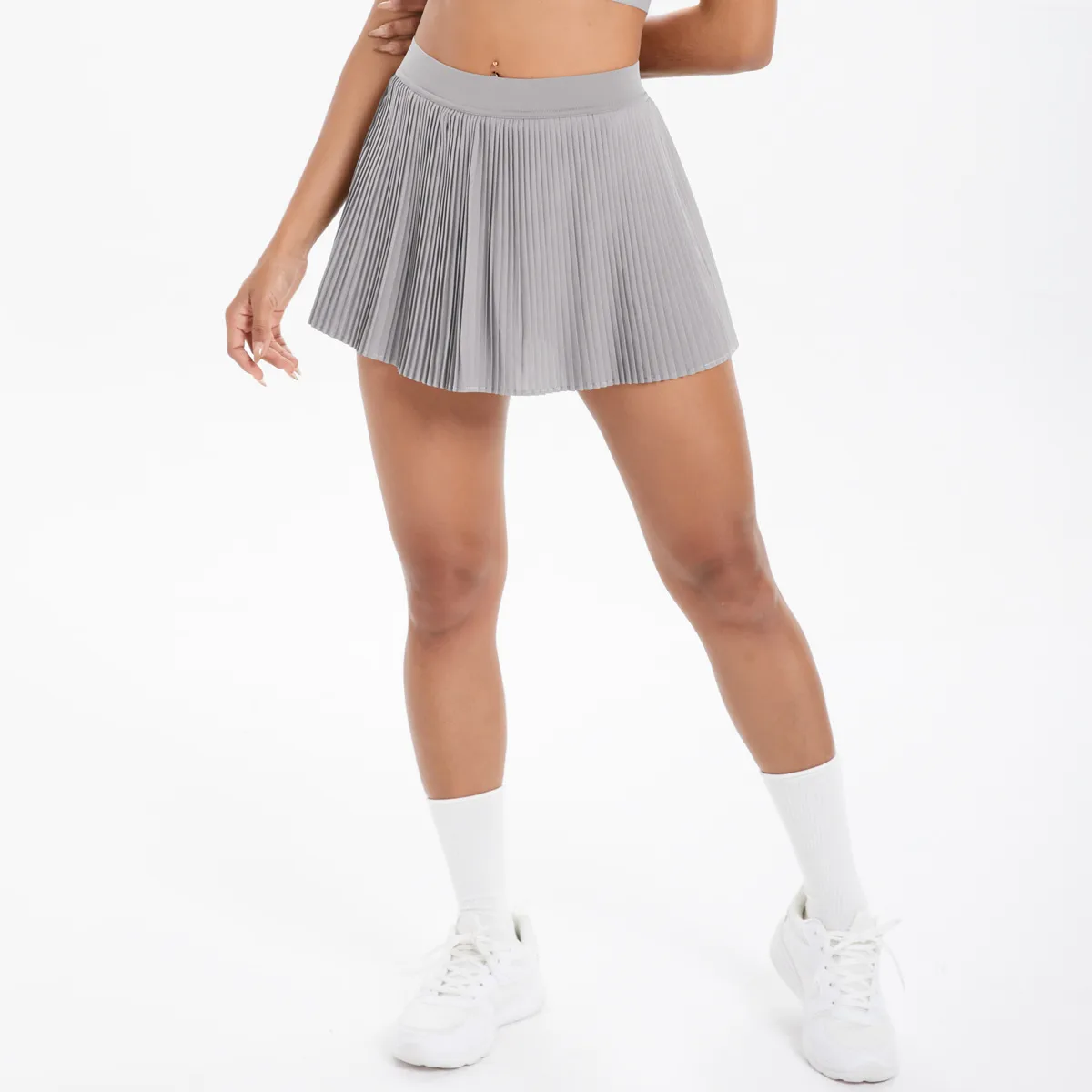 Sporty Women's Yoga Shorts Skirt High Waist Pleated Pocketed Two-Piece Set Running Fitness Versatile Nylon Spandex Outfit display picture 101