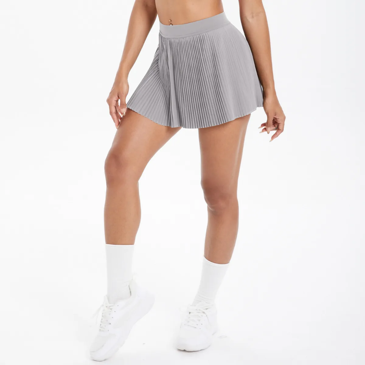 Sporty Women's Yoga Shorts Skirt High Waist Pleated Pocketed Two-Piece Set Running Fitness Versatile Nylon Spandex Outfit display picture 102