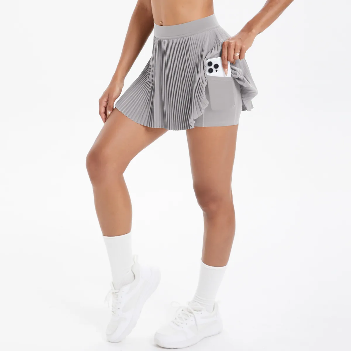 Sporty Women's Yoga Shorts Skirt High Waist Pleated Pocketed Two-Piece Set Running Fitness Versatile Nylon Spandex Outfit display picture 104