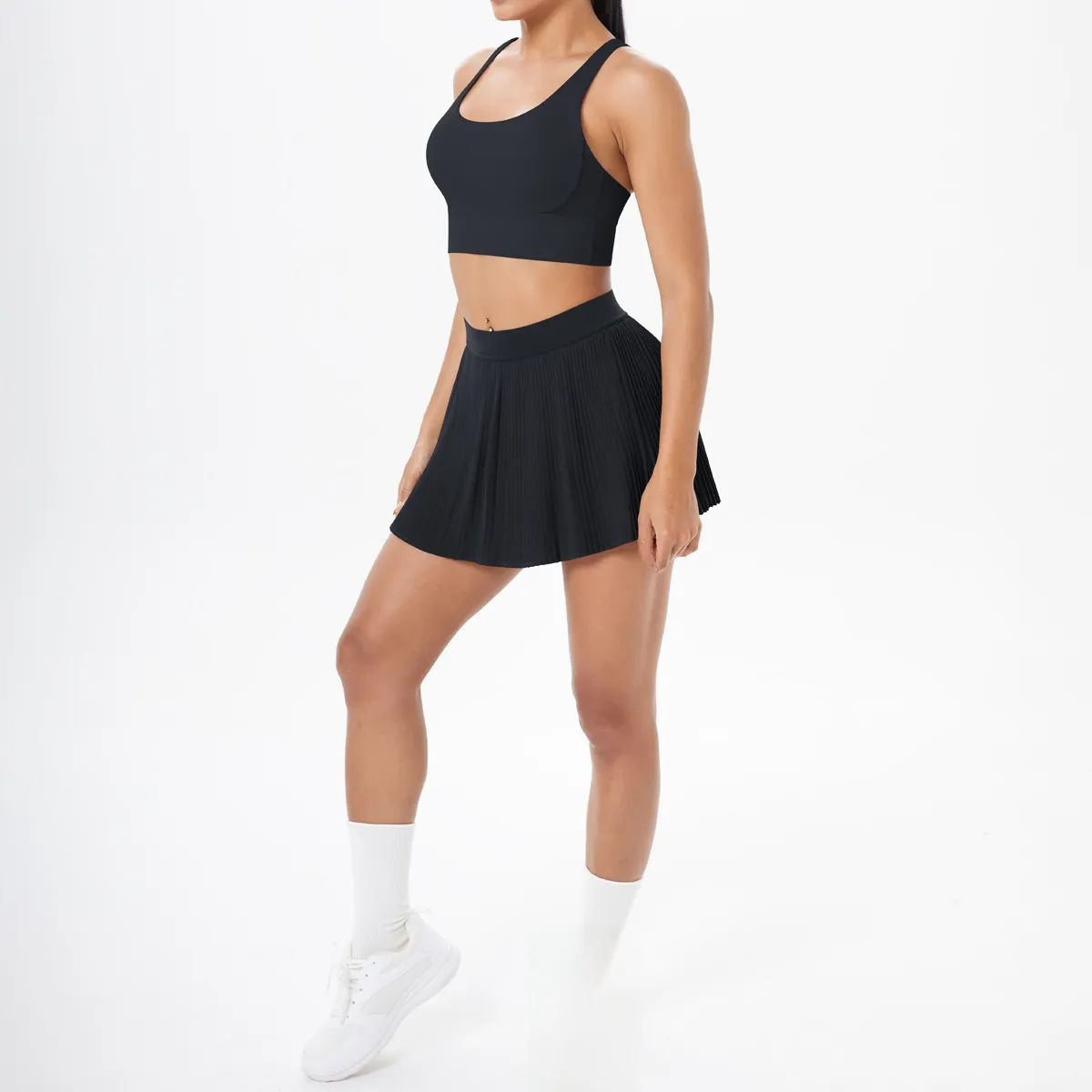 Cross Back Mini Skirt Set Running Fitness Training Yoga Clothes Pure Color Brushed Tight Two Piece Set For Sports And Fitness display picture 93