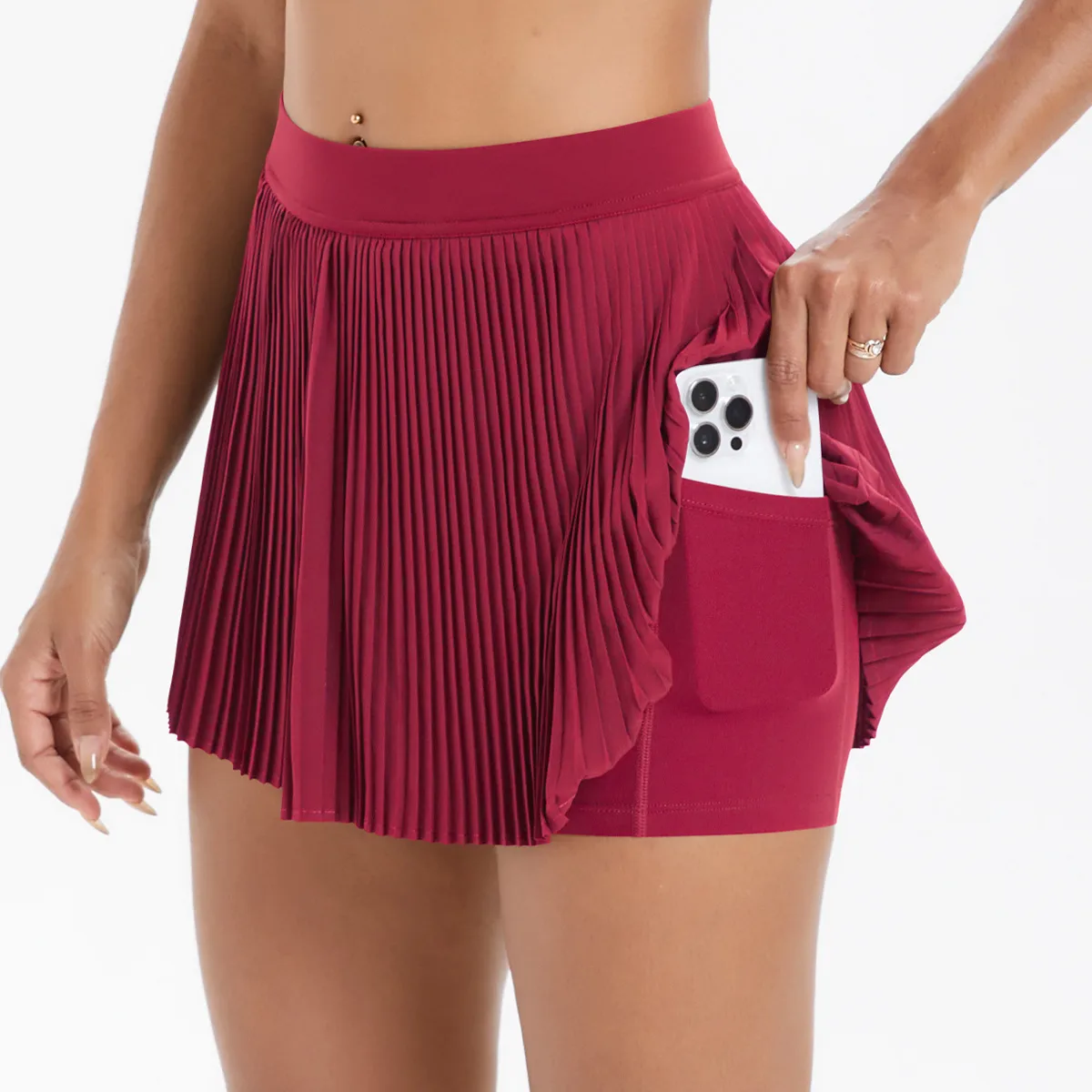 Sporty Women's Yoga Shorts Skirt High Waist Pleated Pocketed Two-Piece Set Running Fitness Versatile Nylon Spandex Outfit display picture 144