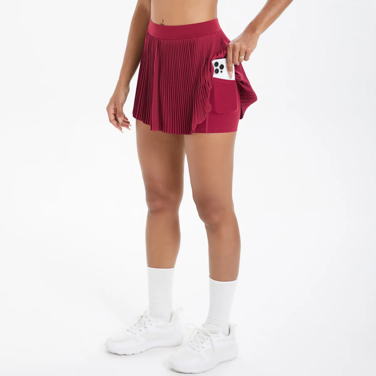 Sporty Women's Yoga Shorts Skirt High Waist Pleated Pocketed Two-Piece Set Running Fitness Versatile Nylon Spandex Outfit display picture 146