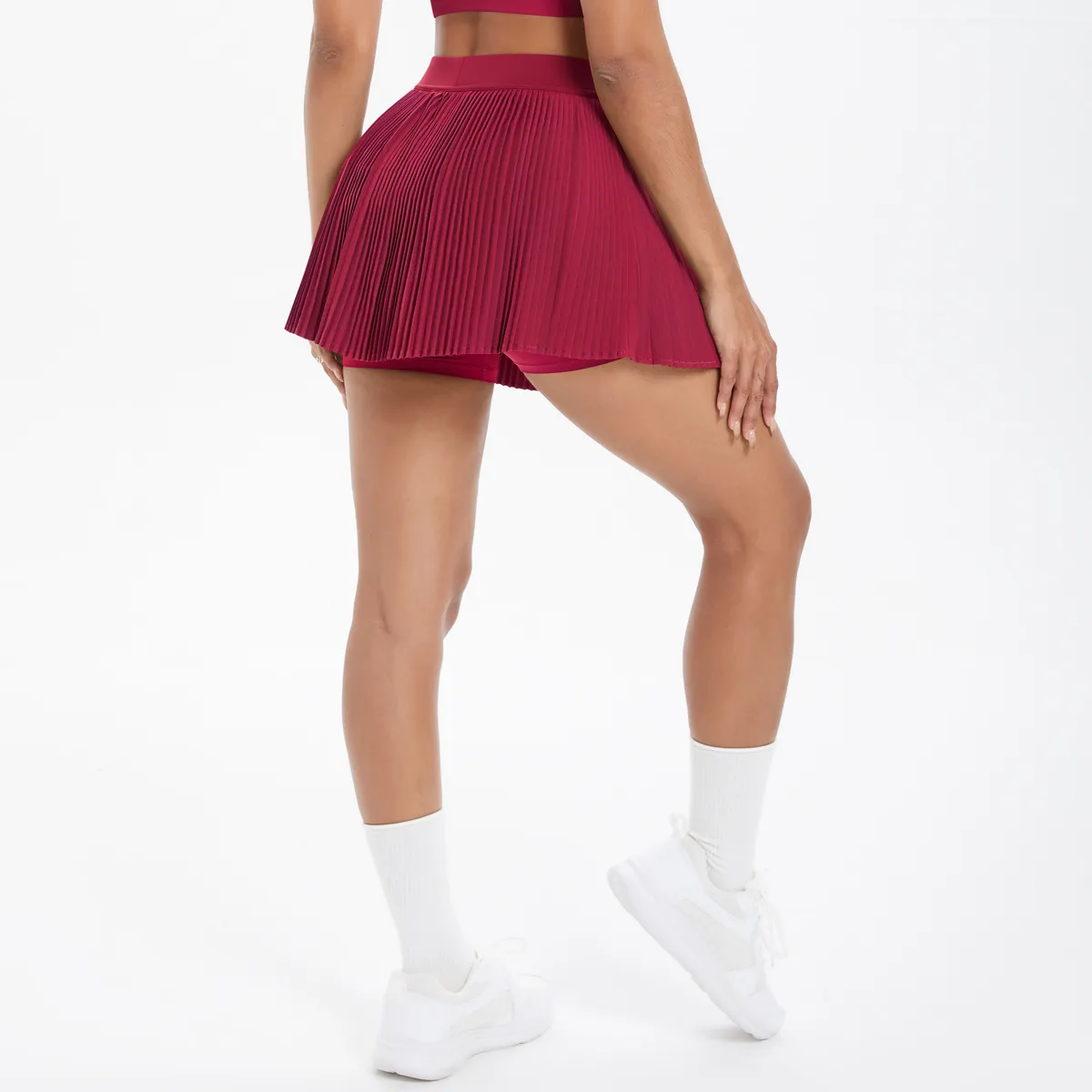 Sporty Women's Yoga Shorts Skirt High Waist Pleated Pocketed Two-Piece Set Running Fitness Versatile Nylon Spandex Outfit display picture 148