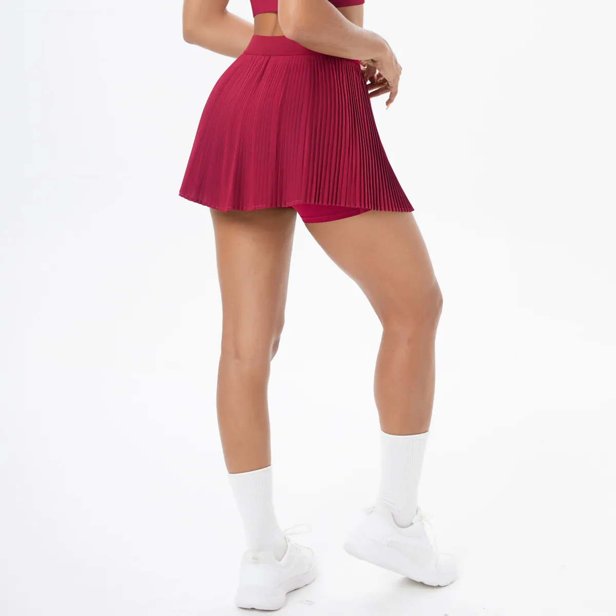 Sporty Women's Yoga Shorts Skirt High Waist Pleated Pocketed Two-Piece Set Running Fitness Versatile Nylon Spandex Outfit display picture 150