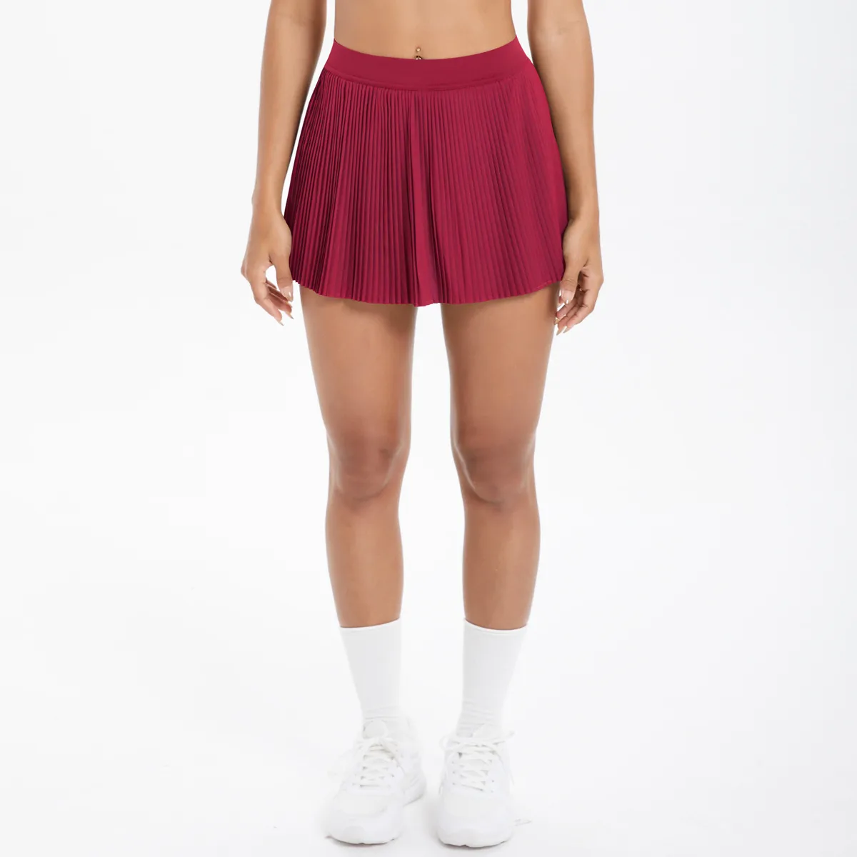 Sporty Women's Yoga Shorts Skirt High Waist Pleated Pocketed Two-Piece Set Running Fitness Versatile Nylon Spandex Outfit display picture 151