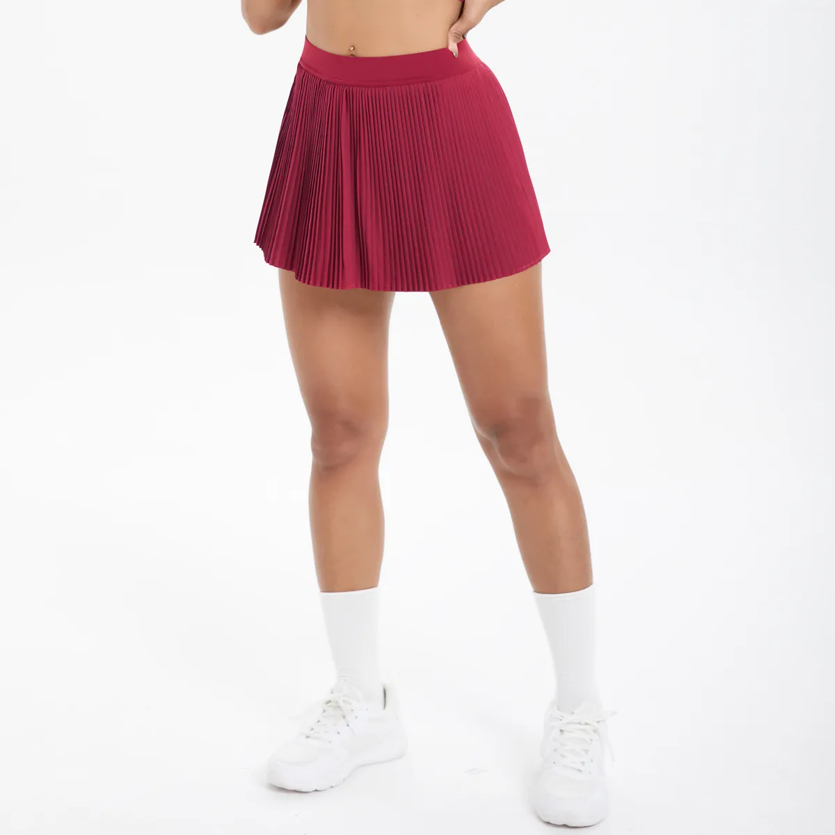Sporty Women's Yoga Shorts Skirt High Waist Pleated Pocketed Two-Piece Set Running Fitness Versatile Nylon Spandex Outfit display picture 153