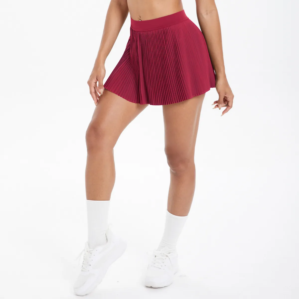 Sporty Women's Yoga Shorts Skirt High Waist Pleated Pocketed Two-Piece Set Running Fitness Versatile Nylon Spandex Outfit display picture 154