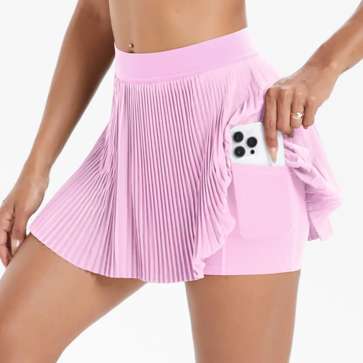 Sporty Women's Yoga Shorts Skirt High Waist Pleated Pocketed Two-Piece Set Running Fitness Versatile Nylon Spandex Outfit display picture 164