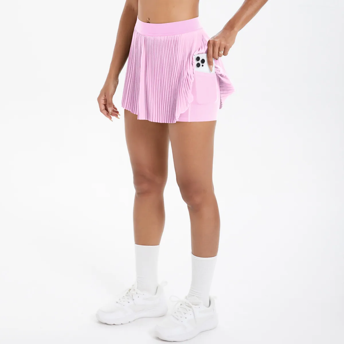 Sporty Women's Yoga Shorts Skirt High Waist Pleated Pocketed Two-Piece Set Running Fitness Versatile Nylon Spandex Outfit display picture 173