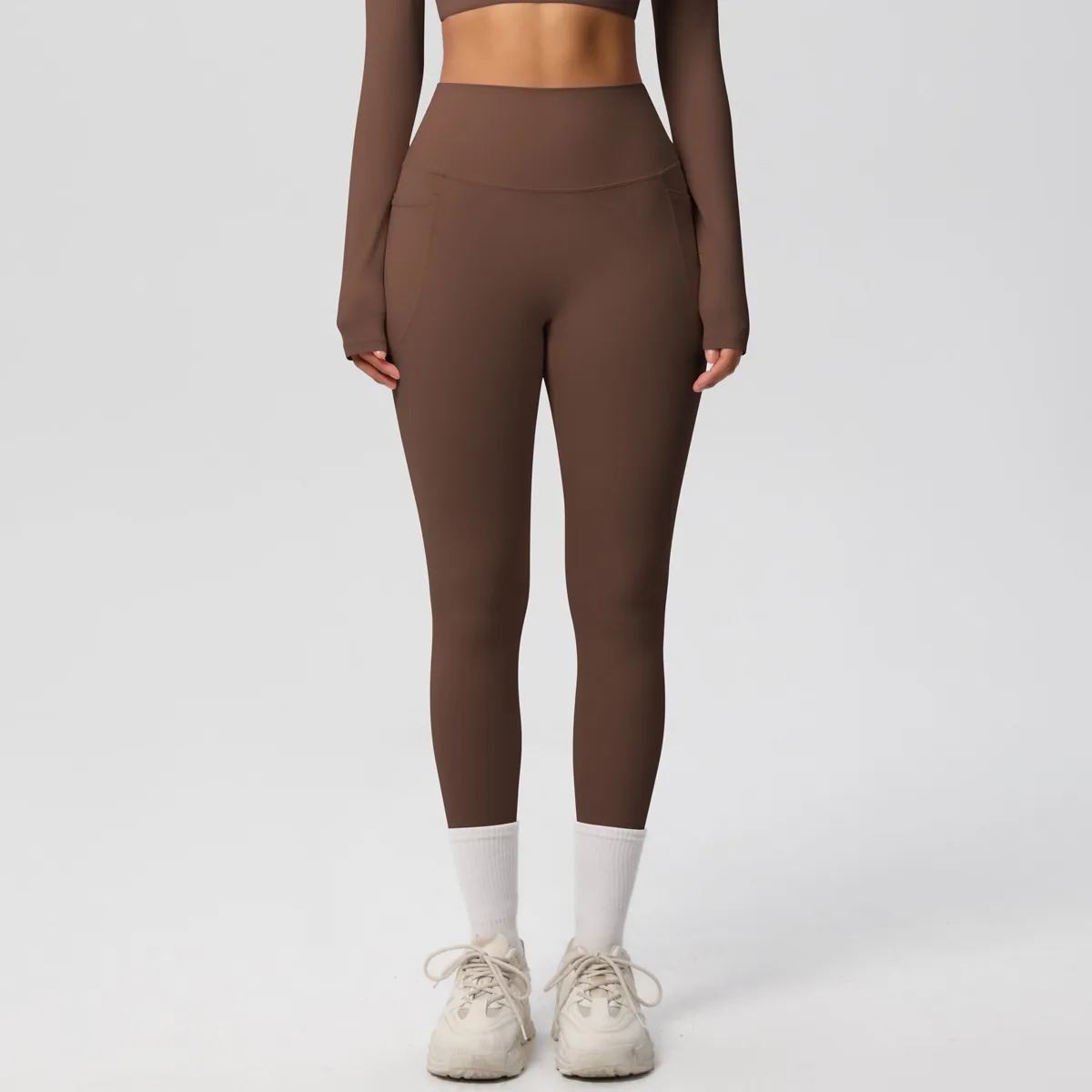 New Pure Color Double-Sided Brushed High-Waist Yoga Pants Breathable Sports Running Fitness Gym Shorts Nylon Spandex Shorts display picture 3