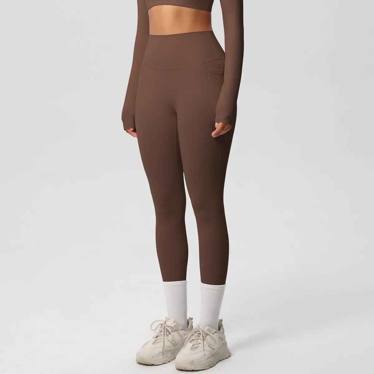 New Pure Color Double-Sided Brushed High-Waist Yoga Pants Breathable Sports Running Fitness Gym Shorts Nylon Spandex Shorts display picture 5