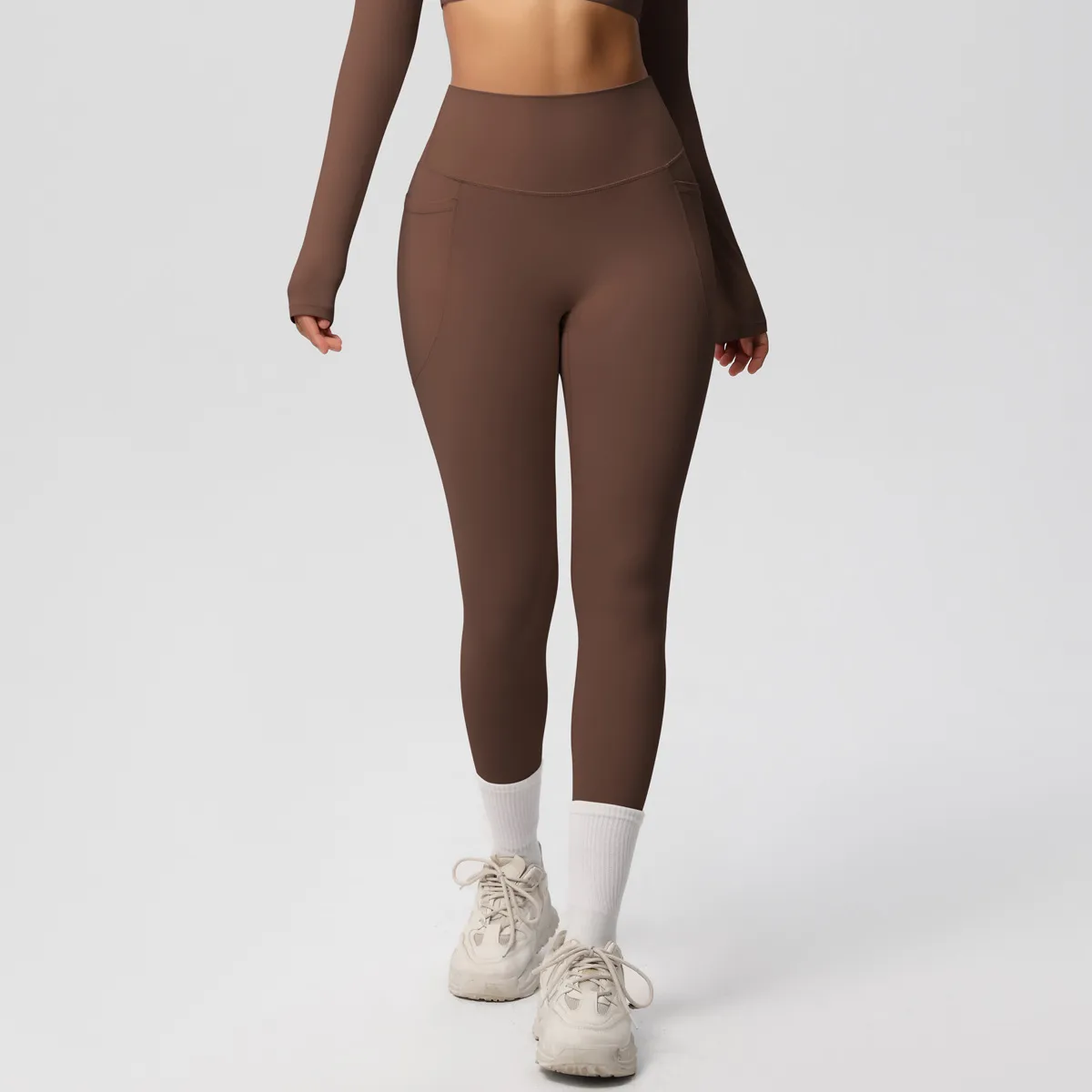 New Pure Color Double-Sided Brushed High-Waist Yoga Pants Breathable Sports Running Fitness Gym Shorts Nylon Spandex Shorts display picture 6
