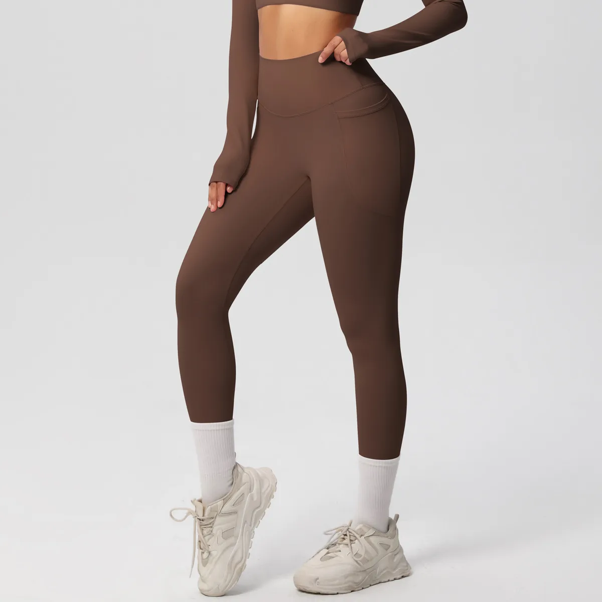 New Pure Color Double-Sided Brushed High-Waist Yoga Pants Breathable Sports Running Fitness Gym Shorts Nylon Spandex Shorts display picture 7