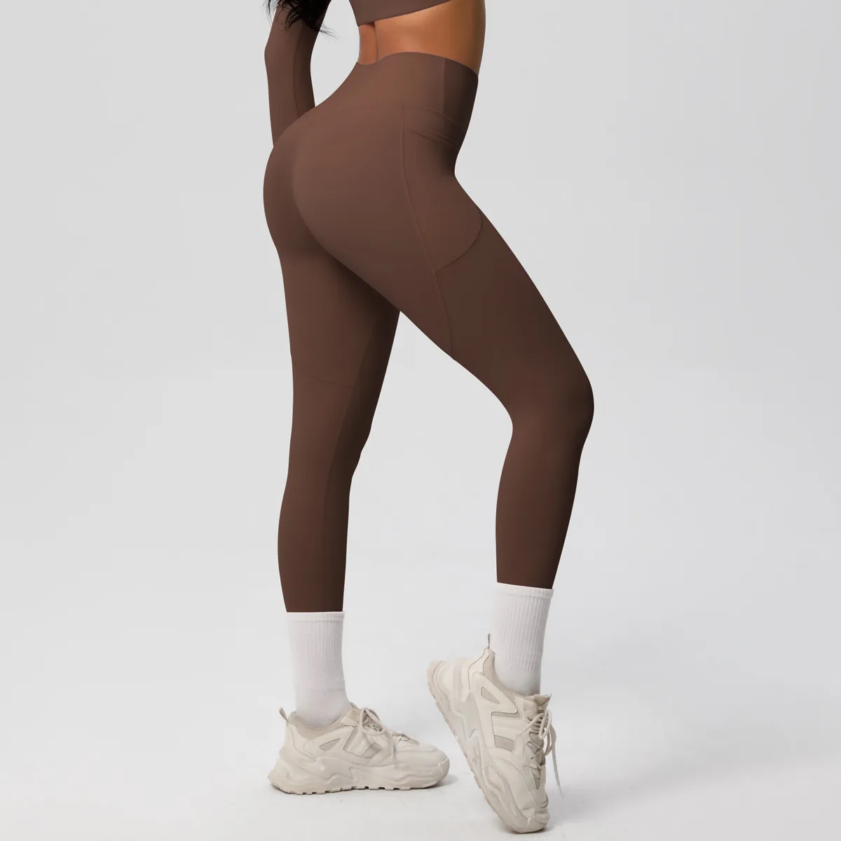 New Pure Color Double-Sided Brushed High-Waist Yoga Pants Breathable Sports Running Fitness Gym Shorts Nylon Spandex Shorts display picture 9
