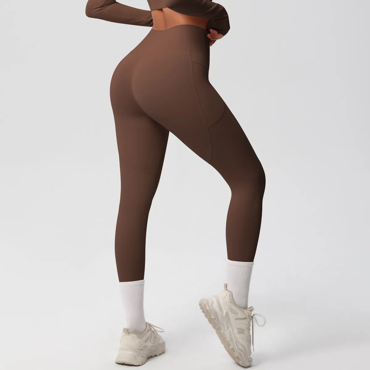 New Pure Color Double-Sided Brushed High-Waist Yoga Pants Breathable Sports Running Fitness Gym Shorts Nylon Spandex Shorts display picture 13