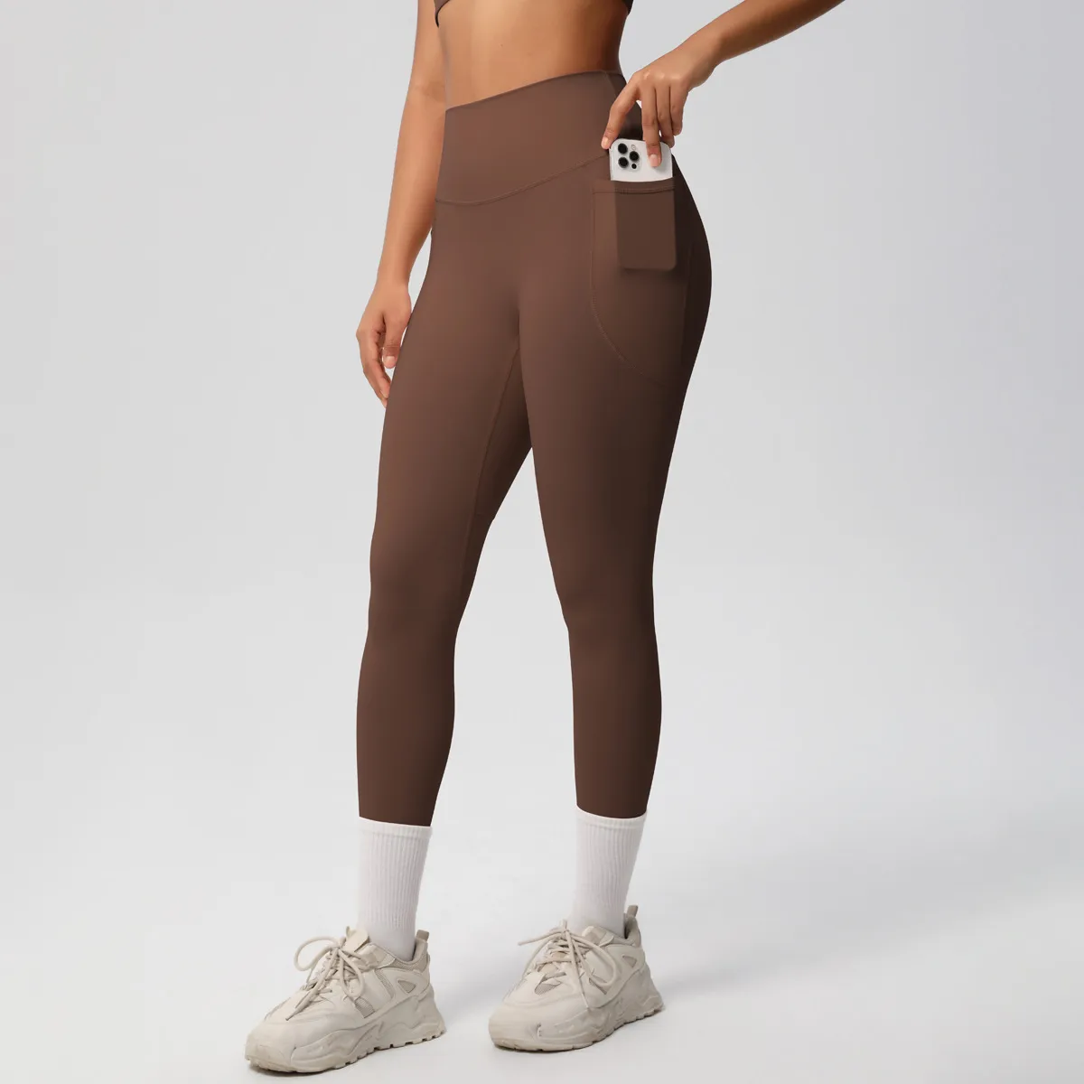 New Pure Color Double-Sided Brushed High-Waist Yoga Pants Breathable Sports Running Fitness Gym Shorts Nylon Spandex Shorts display picture 16