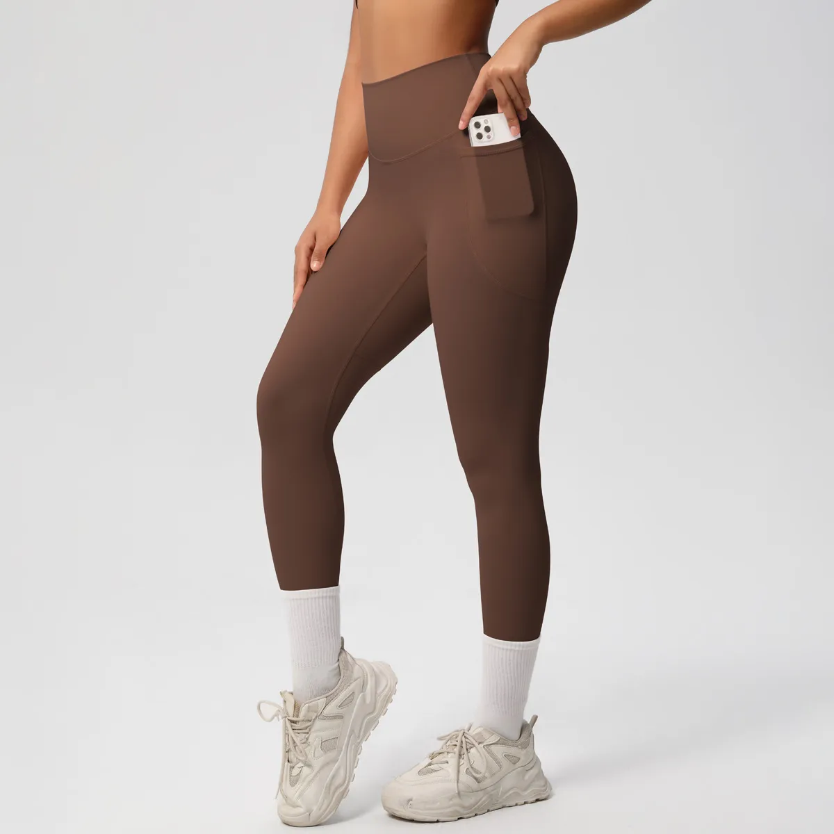New Pure Color Double-Sided Brushed High-Waist Yoga Pants Breathable Sports Running Fitness Gym Shorts Nylon Spandex Shorts display picture 17