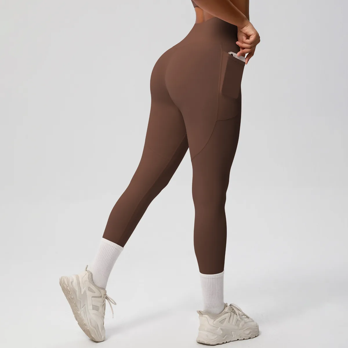 New Pure Color Double-Sided Brushed High-Waist Yoga Pants Breathable Sports Running Fitness Gym Shorts Nylon Spandex Shorts display picture 18