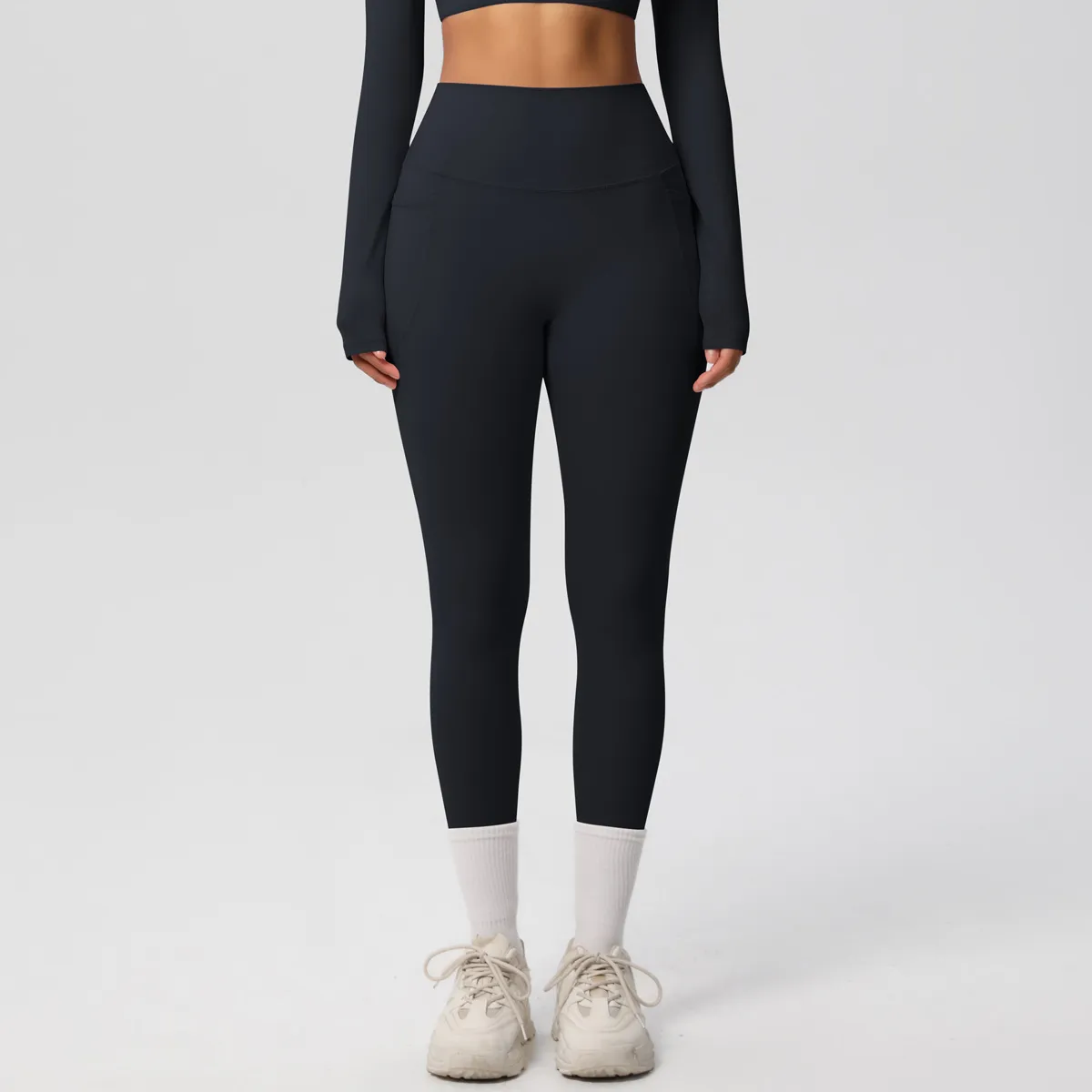 New Pure Color Double-Sided Brushed High-Waist Yoga Pants Breathable Sports Running Fitness Gym Shorts Nylon Spandex Shorts display picture 21