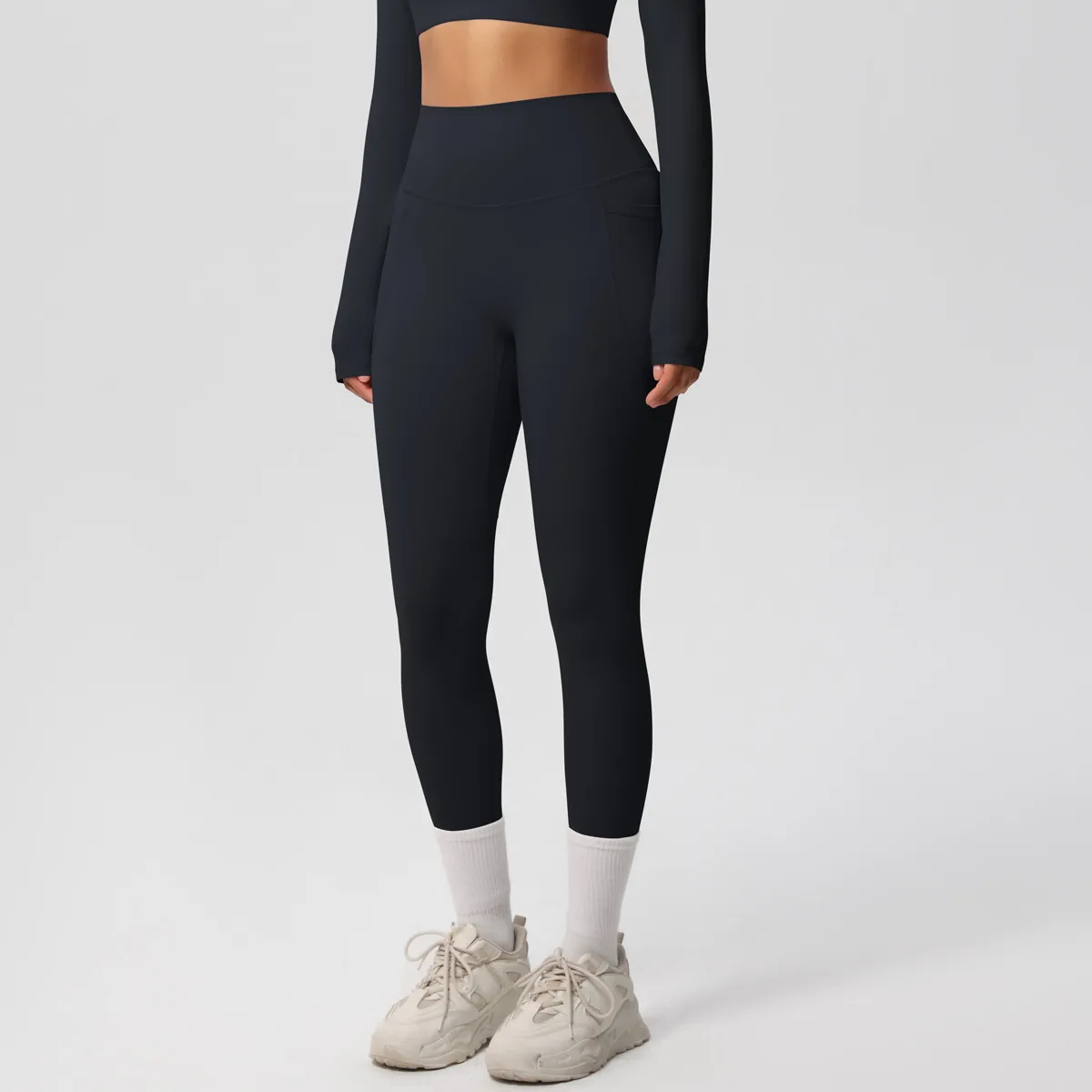 New Pure Color Double-Sided Brushed High-Waist Yoga Pants Breathable Sports Running Fitness Gym Shorts Nylon Spandex Shorts display picture 22