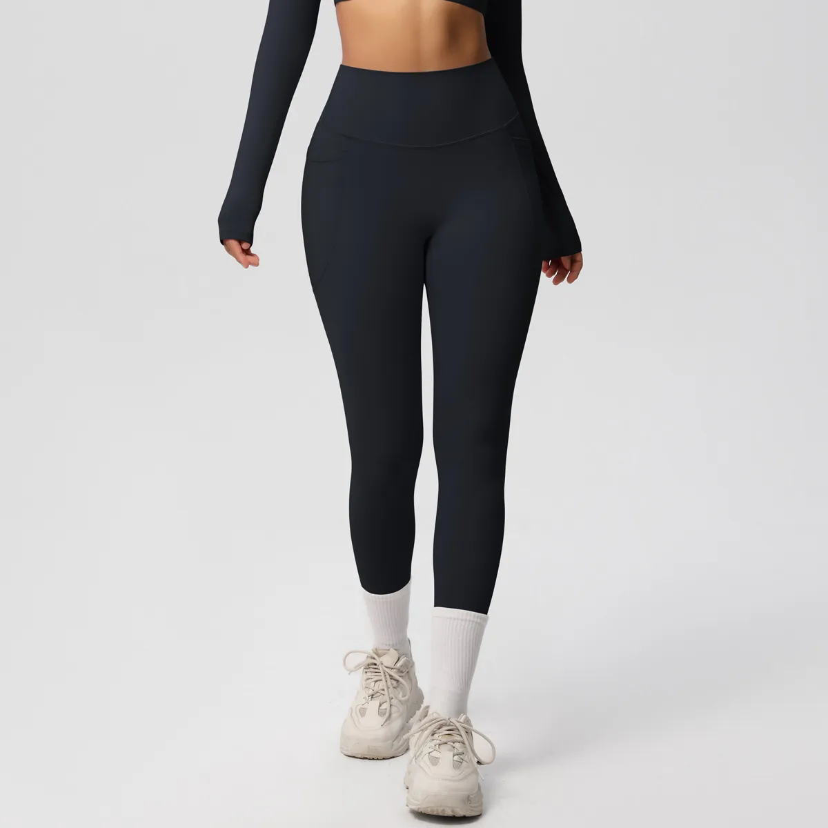 New Pure Color Double-Sided Brushed High-Waist Yoga Pants Breathable Sports Running Fitness Gym Shorts Nylon Spandex Shorts display picture 24