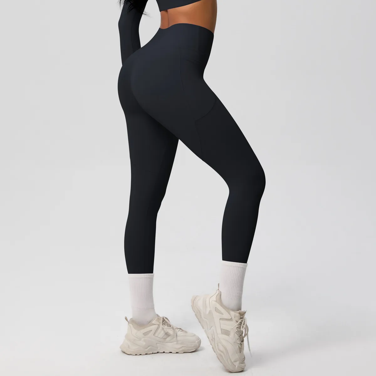 New Pure Color Double-Sided Brushed High-Waist Yoga Pants Breathable Sports Running Fitness Gym Shorts Nylon Spandex Shorts display picture 27