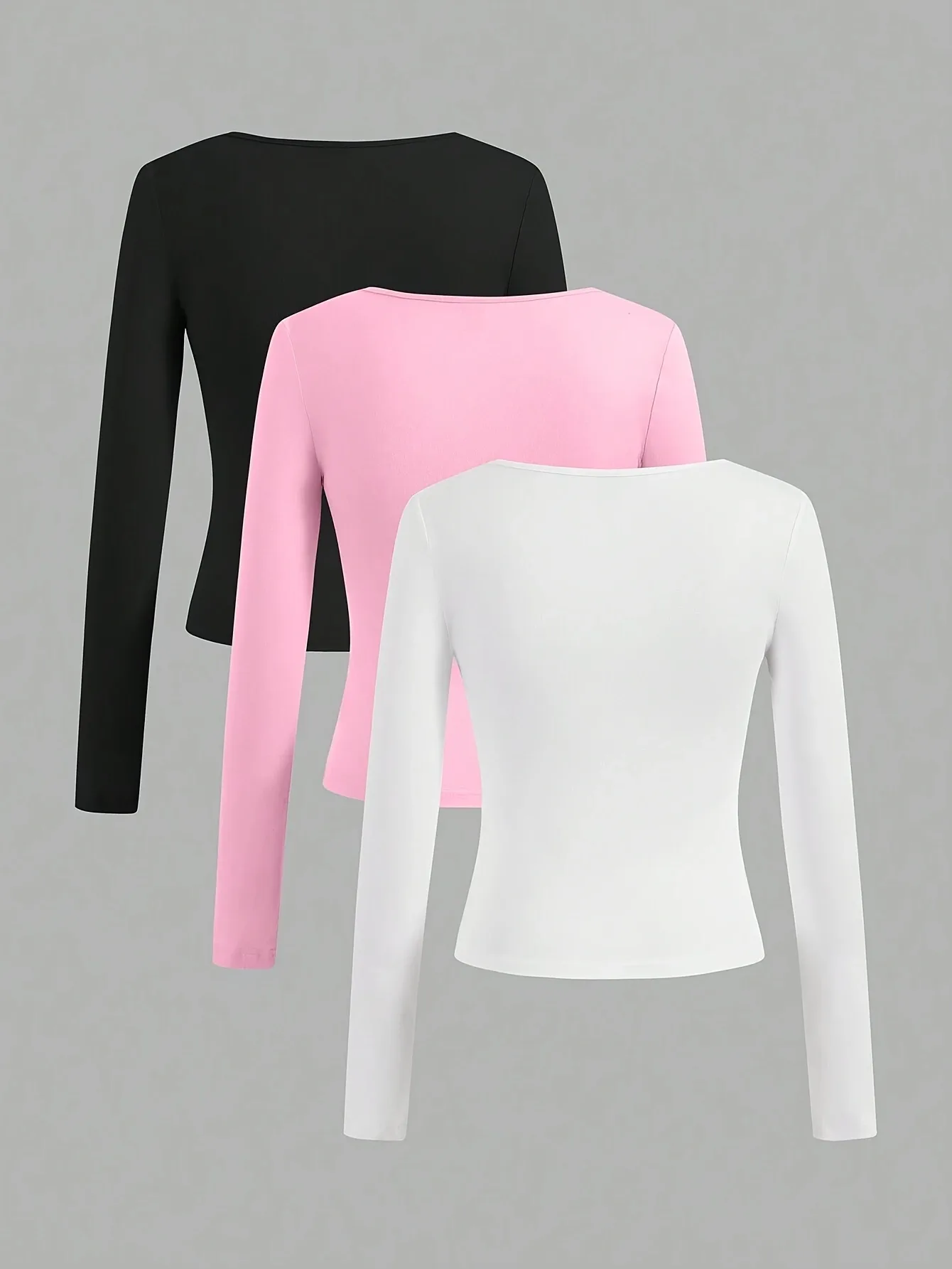 Comfortable Long Sleeve Solid Color Collar T-Shirt Women's Fashion Essential Classic Design Versatile Casual Wear Polyester Fabric display picture 2