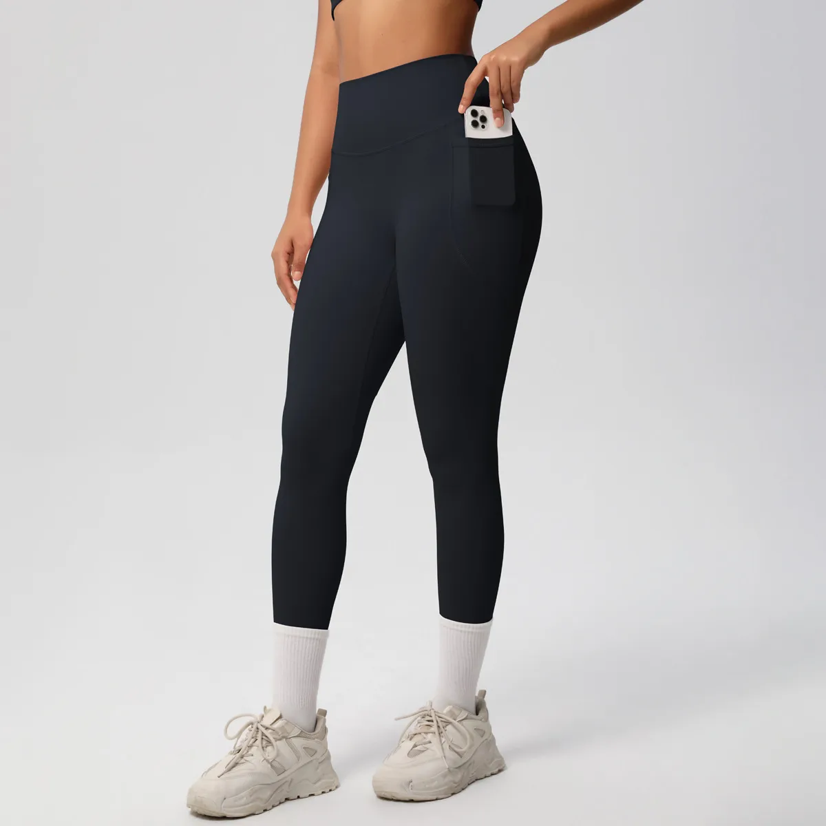 New Pure Color Double-Sided Brushed High-Waist Yoga Pants Breathable Sports Running Fitness Gym Shorts Nylon Spandex Shorts display picture 34