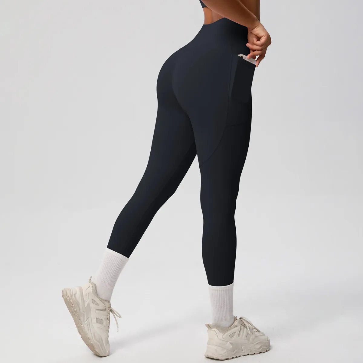 New Pure Color Double-Sided Brushed High-Waist Yoga Pants Breathable Sports Running Fitness Gym Shorts Nylon Spandex Shorts display picture 36